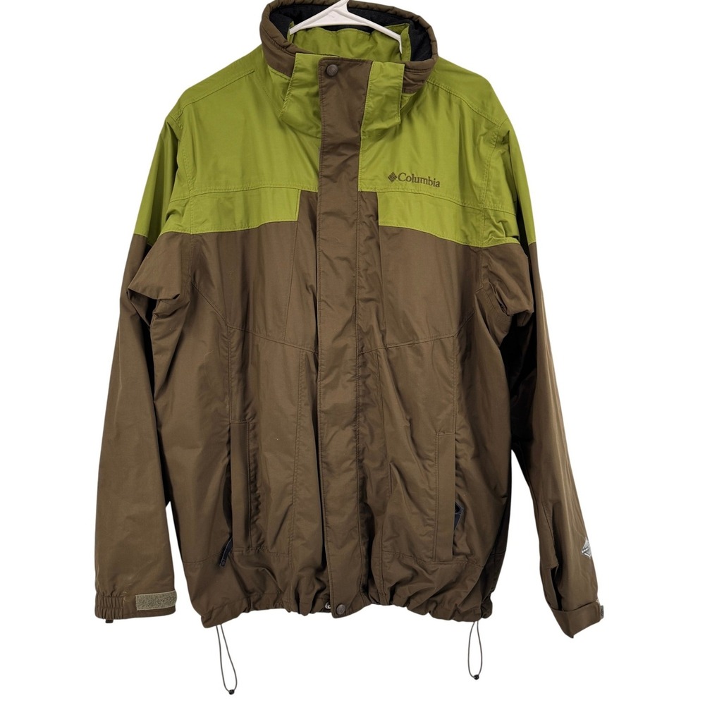 Columbia Bugaboo Omni-Tech Jacket Mens Brown Lime Green Waterproof Shell XL